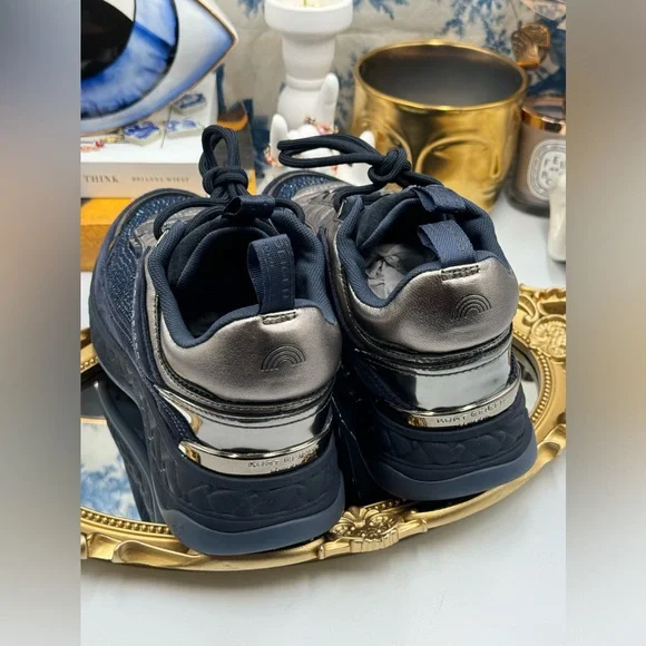 🆕 KURT GEIGER LONDON 🧿 NWOB Kensington Sneaker, Dark Blue Strass, Sz 37 - Picture 15 of 16